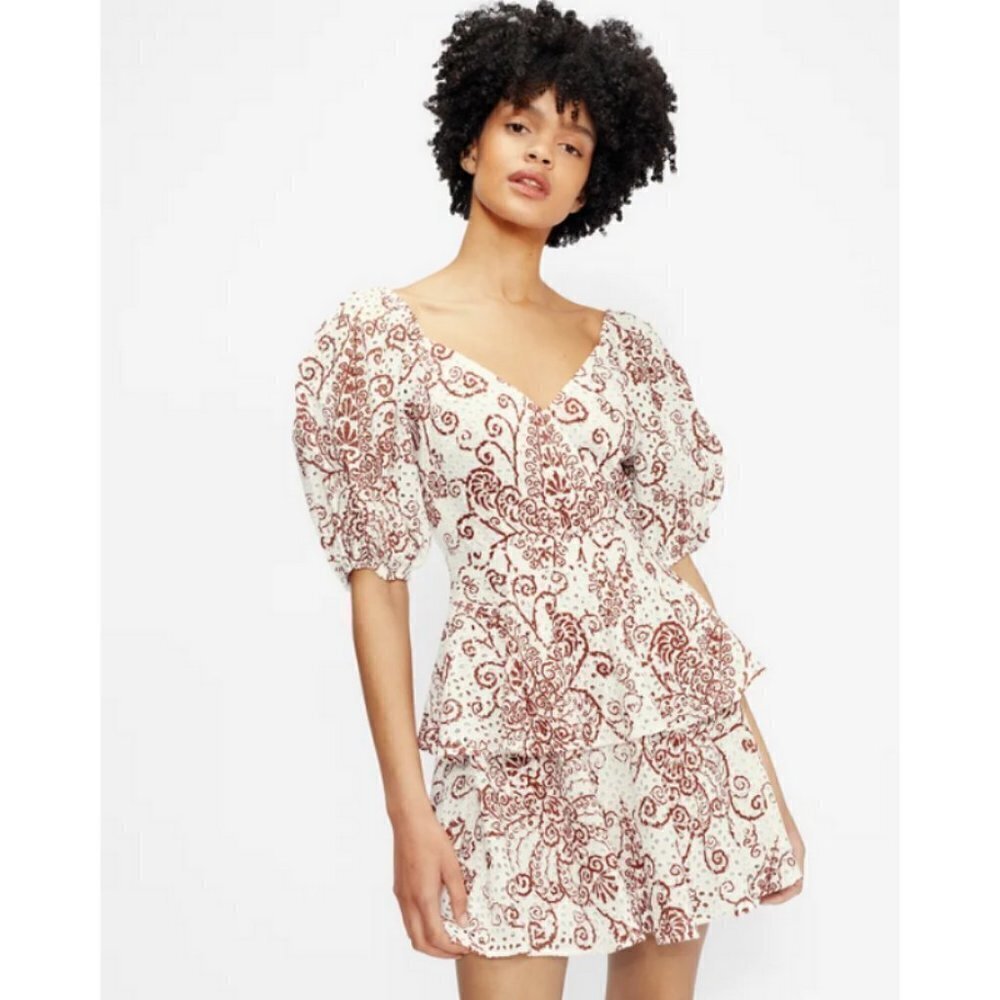 💕TED BAKER💕 Elizaaa Broderie Mini Dress With Puff Sleeves Print 8-10 US NWT - Picture 4 of 16